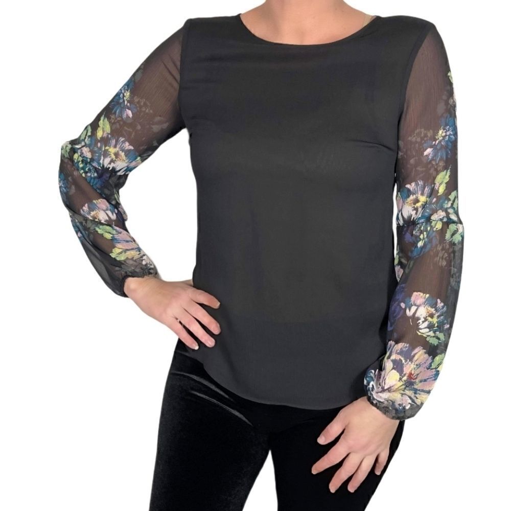APT 9 Black Floral Balloon Sleeve Women's Blouse